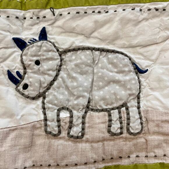 Pottery Barn Kids Comforter Crib Quilt Safari Zoo Animals Gingham - Picture 9 of 12